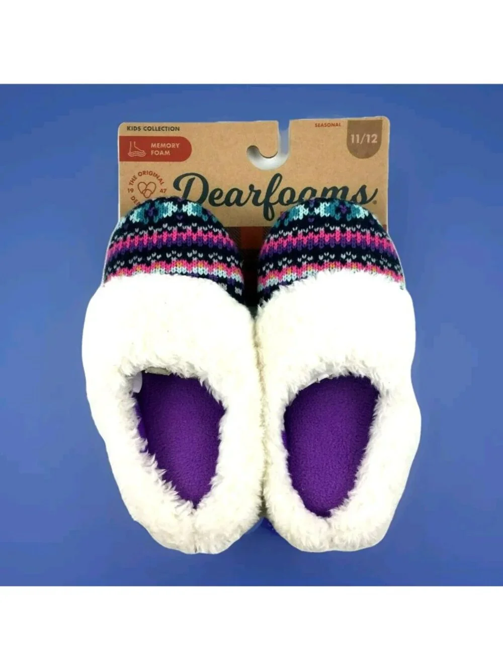 Dearfoams Girls Memory Foam Clog Knit Slippers 11-12 Purple